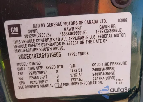 2006 Chevrolet Silverado 1500 Ls z USA, uszkodzony, nr VIN 2GCEC19ZX61319505